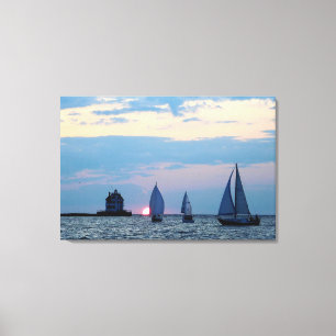 3 schepen bij zonsondergang verpakt Canvas Print