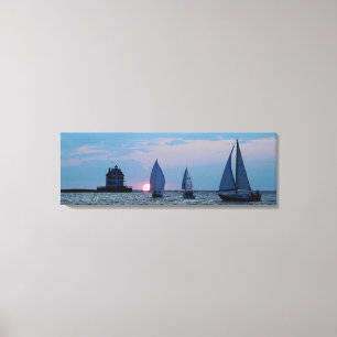 3 schepen bij zonsondergang verpakt canvas print 3