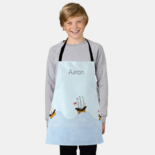 3 schepen die op Rolling Waves varen gepersonalise Schort (Gedragen)