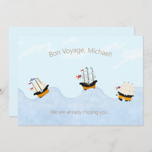 3 Schepen Zeilen op het Rolling Zee Gepersonalisee Notitiekaartje (Voorkant / Achterkant)