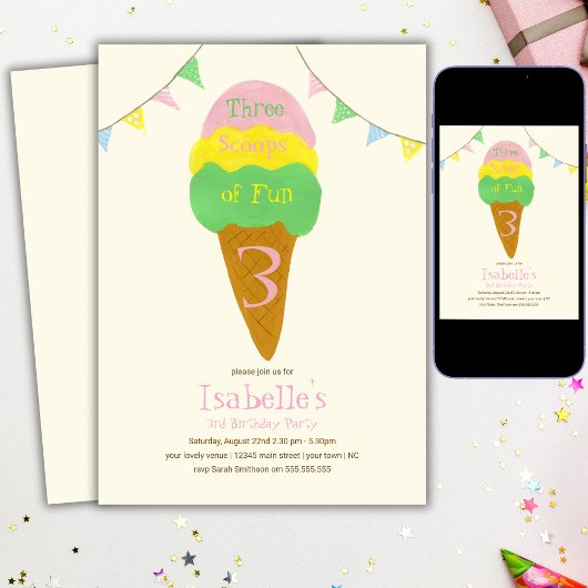 3 Scheppen Plezier 3e Verjaardag Ijsfeestje Kaart