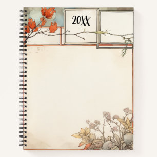 3 schrijflocaties wilde bloemen en boom rode bloem notitieboek