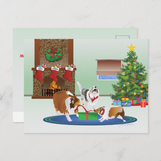 3 Schuifjes, cadeautjes, groen, kerstmis Feestdagenkaart (Voorkant / Achterkant)