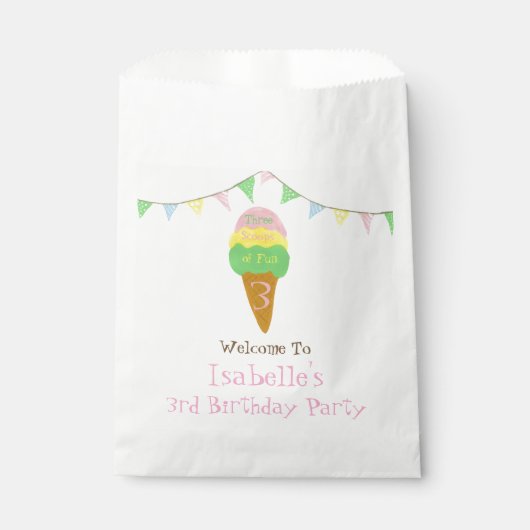 3 Scoops of Fun 3rd Birthday Ice Cream Party Bedankzakje (Voorkant)