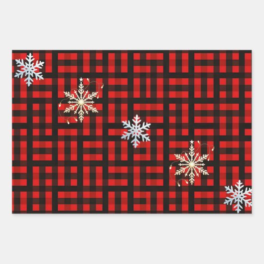 3-Set Buffalo Plaid Christmas Wrapping Paper  (Voorkant 2)