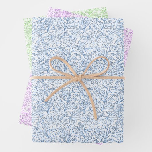 3-Set Floral Wrapping Paper Flat Sheet (In situ)