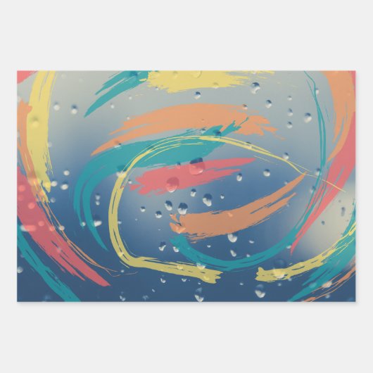 3-set Raindrop Effect Brushstroke Wrapping Paper (Voorkant)