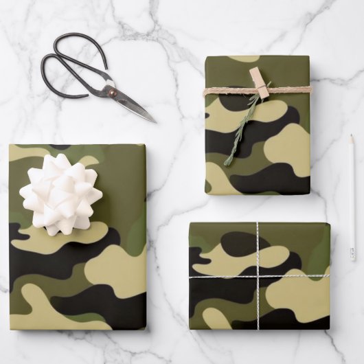 3-set rustiek camouflage inpakpapier (Voorkant)