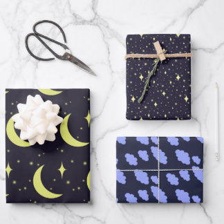 3 Set van nachtelijke hemel inpakpapier Vel