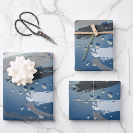 3-set zwart en grijs penseelstreek inpakpapier vel