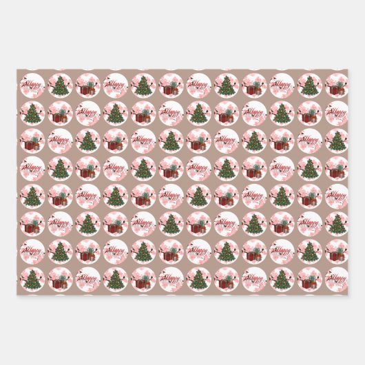 3 sets kerstinpakpapier inpakpapier vel (Voorkant)