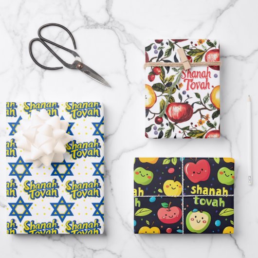3 Shanah Tovah inpakvellen Inpakpapier Vel (Voorkant)