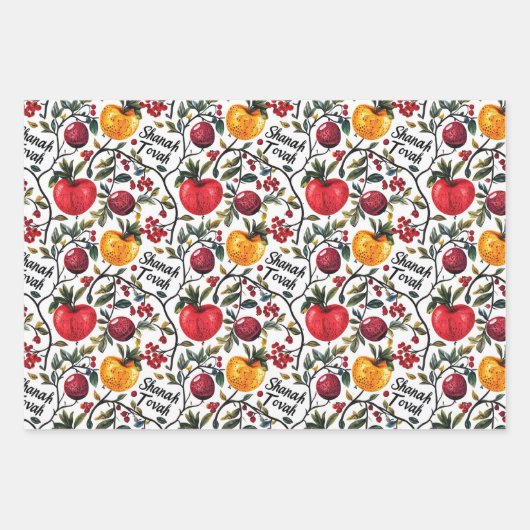 3 Shanah Tovah inpakvellen Inpakpapier Vel (Voorkant)