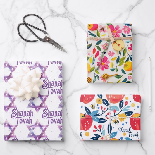 3 Shanah Tovah inpakvellen Inpakpapier Vel (Voorkant)