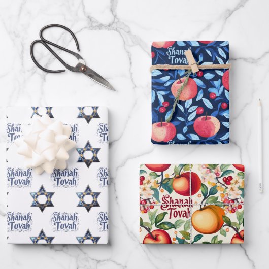 3 Shanah Tovah wrappi g sheets Inpakpapier Vel (Voorkant)