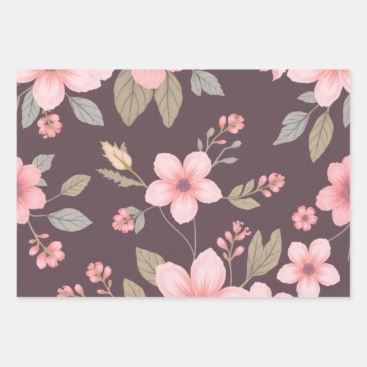3 Sheet Feather & Flower Wrapping Paper (Voorkant 2)