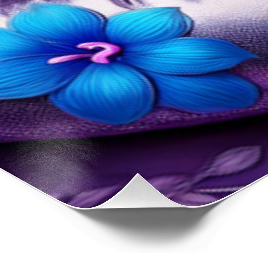 3 Siamese Kittens Paarse Bloemen Zilveren Kussen Perfect Poster (Hoek)