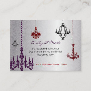 3 Silver Red- en Black Chandeliers Damask Wedding Informatiekaartje