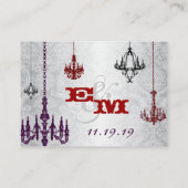 3 Silver Red- en Black Chandeliers Damask Wedding Informatiekaartje (Achterkant)