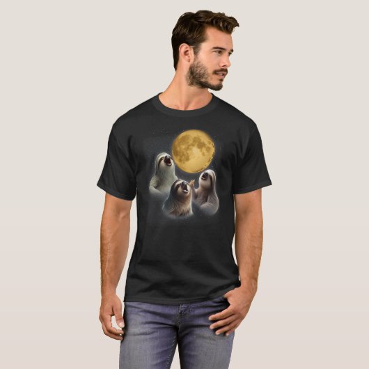 3 Sloths Howling At The Moon Funny Sloth Animal Lo T-shirt (Voorkant volledig)
