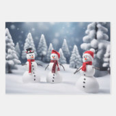 3 sneeuwpoppen in de bossen inpakpapier vel (Voorkant 3)