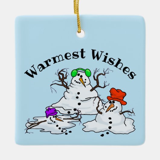 3 Snowmen kerstversiering smelten Keramisch Ornament (Voorkant)