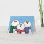 3 Snowmen Wenskaart Feestdagen Kaart<br><div class="desc">3 magnifieke sneeuwpoppen die naar de sneeuw in ontzag staren. Fun kerstwenskaart. Creëer van een oorspronkelijk schilderij van 2008 Lisa Marie Robinson</div>