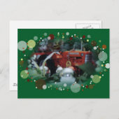 3 speelgoedtractoren bij Kerstmis Feestdagenkaart (Voorkant / Achterkant)