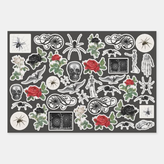 3 Spider Web Roos Halloween Collage Ephemera Blad Inpakpapier Vel (Voorkant 2)