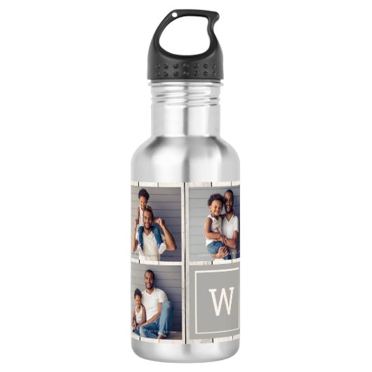 3 Square Photo Light Wood Grey Monogram Waterfles (Voorkant)