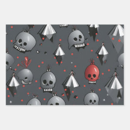3 st. Creepy Christmas Skull inpakpapier Vel
