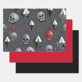 3 st. Creepy Christmas Skull inpakpapier Vel