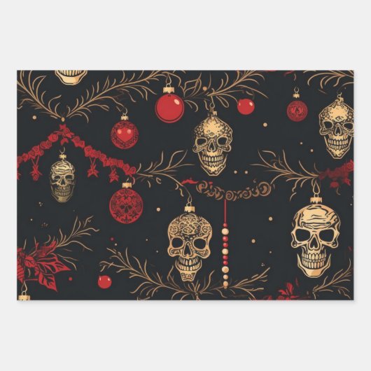 3 st. Pc. Schedel Ornament inpakpapier (Voorkant)