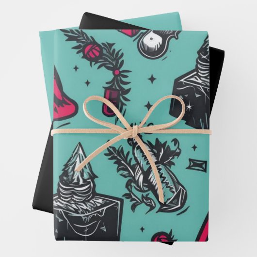 3 st. Rockin' Skull inpakpapier Vel (In situ)