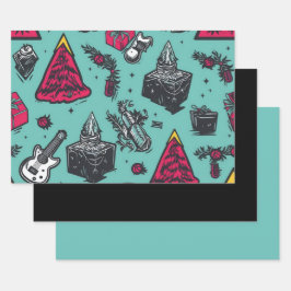 3 st. Rockin' Skull inpakpapier Vel