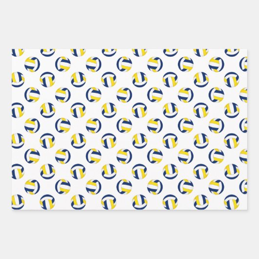 3 st volleybal patronen coördinerend blauw goud inpakpapier vel (Voorkant 3)
