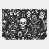 3 st. Zwart & wit schedel inpakpapier (Voorkant)