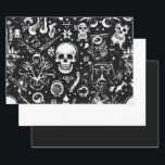 3 st. Zwart & wit schedel inpakpapier<br><div class="desc">19"x 29"Verpakkende Document Bladen,  Steen 19"x 29",  3pc. Zwart-wit schedelprint,  zwart,  wit</div>