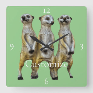 3 Staande Meerkats Thunder_Cove Vierkante Klok