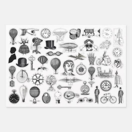 3 Steampunk Collage Ephemera Sheets Inpakpapier Vel (Voorkant 2)