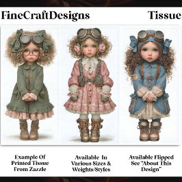 3 Steampunk Girl Dolls,  DT4R Decoupage Tissuepapier