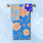 3 Stel blauw Oranje handdoekjes met flespatroon in Bad Handdoek