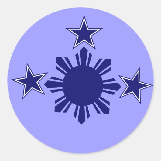 3 sterren & een zon blauw ronde sticker (Voorkant)