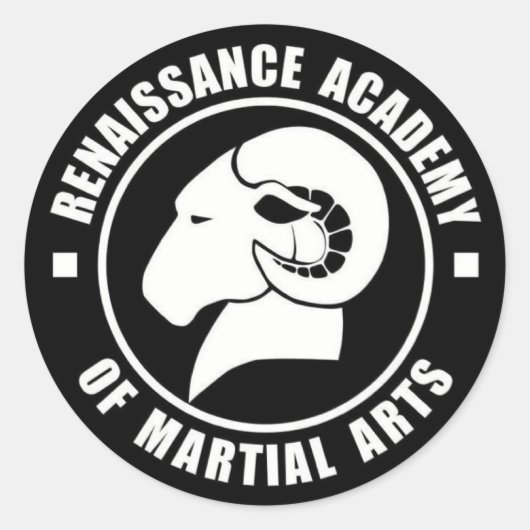 3" Stickers, Set van Zes, Wit op Zwarte Logo Ronde Sticker (Voorkant)