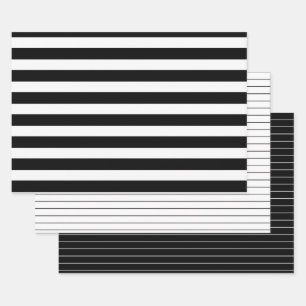 3 Stijl: Zwarte & Witte Stripes Party of Kerstmis Inpakpapier Vel