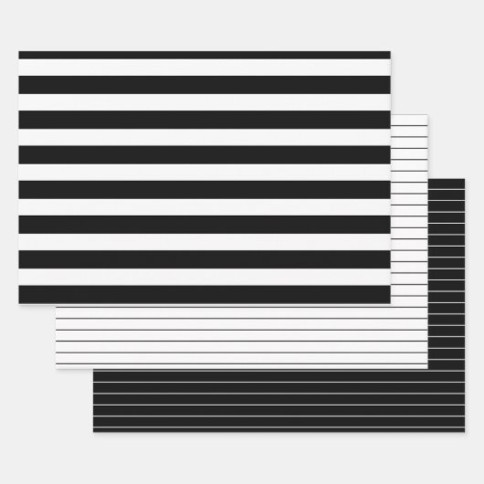3 Stijl: Zwarte & Witte Stripes Party of Kerstmis Inpakpapier Vel (Set)