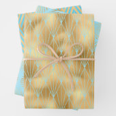 3 Stijlen met gouden, Blauwgroen en lichte blauwe  Inpakpapier Vel (In situ)