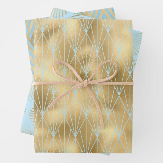 3 Stijlen met gouden, Blauwgroen en lichte blauwe  Inpakpapier Vel (In situ)