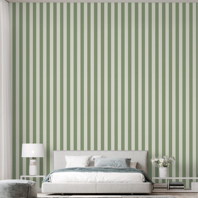3" Streep Aardse Saliegroen & Ivoorwit Behang (Slaapkamer)