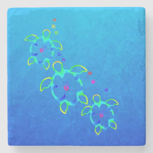 3 Stropdas geverfde honingschildpadden Stenen Onderzetter (Voorkant)